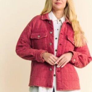 Brick Red Quilted Button Down Shacket